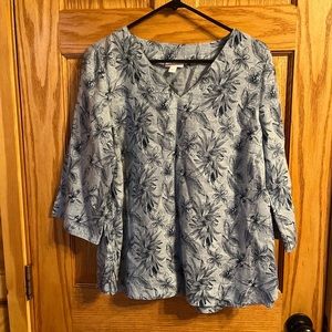 J. Jill love linen palm tropical shirt blue size Small